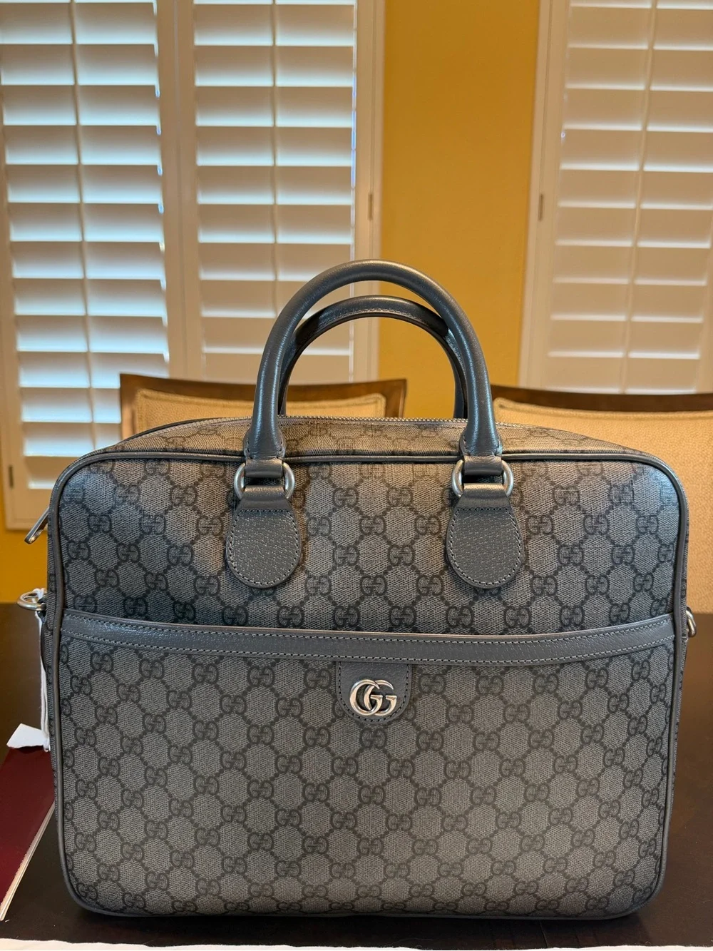 New Authentic Gucci GG Supreme Logo Ophidia Messenger Bag Briefcase Gray Medium